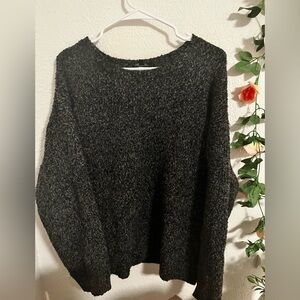 Oversized grey textured wide neck sweater